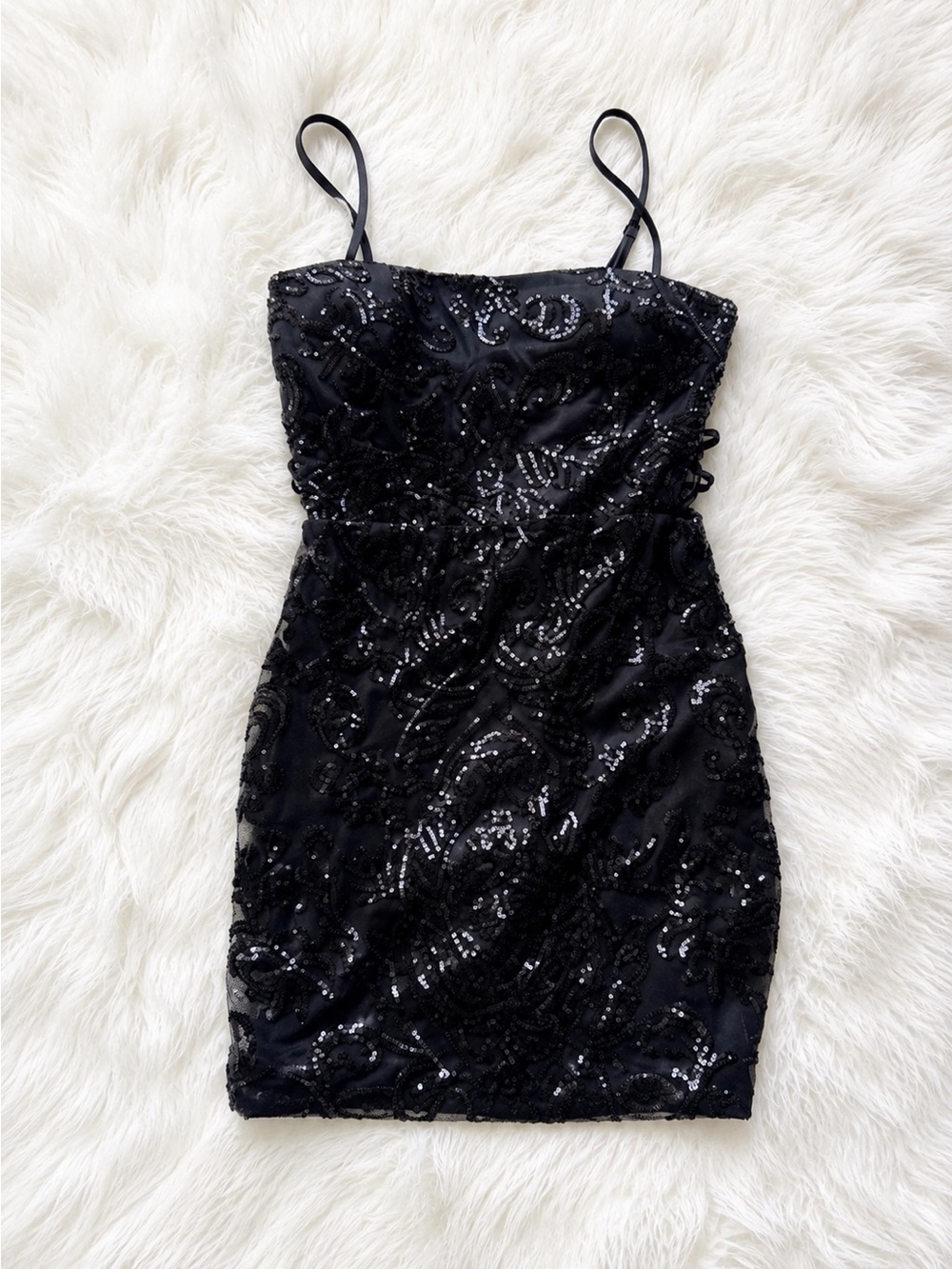 Windsor Black Sequin Bodycon Mini Dress Lace-Up Corset Back Size Small